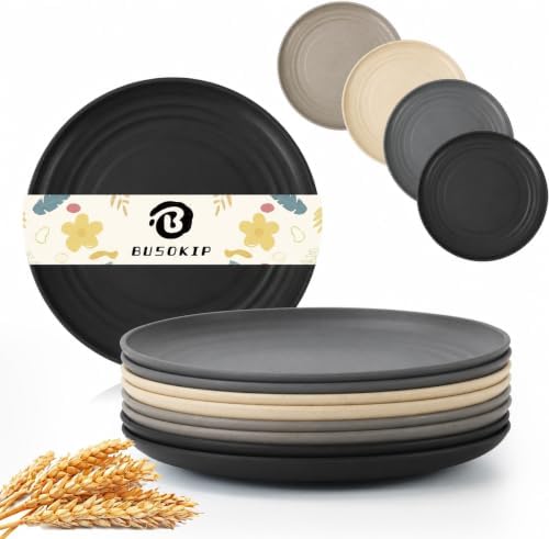 5.7in Wheat Straw Plates Sets of 8, Dessert Plates - BlackBeige by BUSOKIP