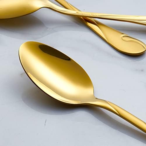 Gold Dinner Spoon Set, Seeshine 7.6-inch Stainless Steel Shiny Gold Table Spoon Silverware, Set of 6 - Image 4