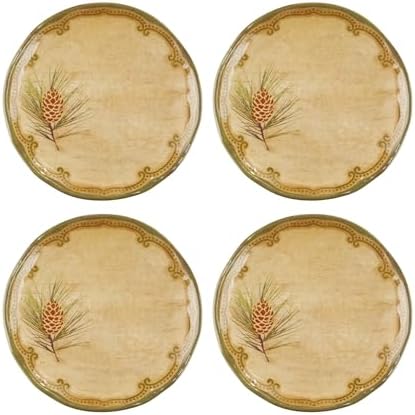 UP Woodland Pinecone Melamine Round Dessert Plates, Small Serving Plates, for Appetizer, Snacks, and Side Dishes, Beige, 6 Inch, Set of 4 by UPware