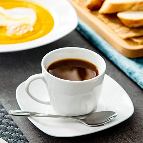 MALACASA 30 Piece Porcelain Dinnerware Set, Grey White Dish Set for 6, Square Ceramic Dishware Sets, Chip and Scratch Resistant Plates and Bowls Sets, Cups and Saucers, Series ELISA - Image 6