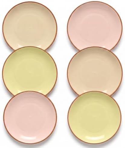 Dinner Plates Set of 6, 10 Inch Scratch Resistant Ceramic Plates, Pasta Plate, Salad Plate, for Main Course, Dishwasher and Microwave Safe, Warm Multicolor by AHX