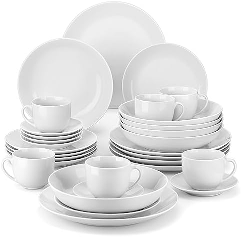 MALACASA 30-Piece Porcelain Dinnerware Set, White Round Dish Set for 6 by MALACASA