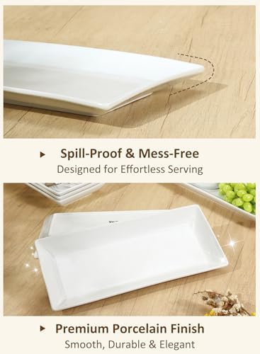 Porcelain Rectangular Dinner Platters, 9.75 Inch Rectangle Serving Plates for Sushi, Snacks, Cake, Meat & Appetizers, Set of 4, Elegant White Design - Image 3