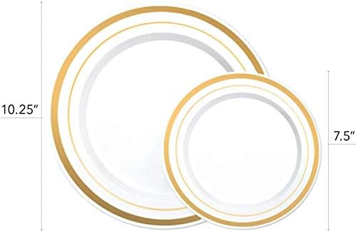 125-Piece White and Gold Fancy Plastic Plates Disposable with Silverware, Elegant Dinnerware for Weddings, Holiday Party China, Set of 25 Dinner + Salad Plates, 25 Spoons, 25 Forks, 25 Knives - Image 5