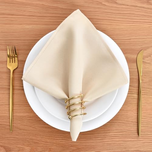 Wolkemer Set of 4 Beige Cloth Napkins 17x17 Inches Washable Dinner Napkins - Image 2