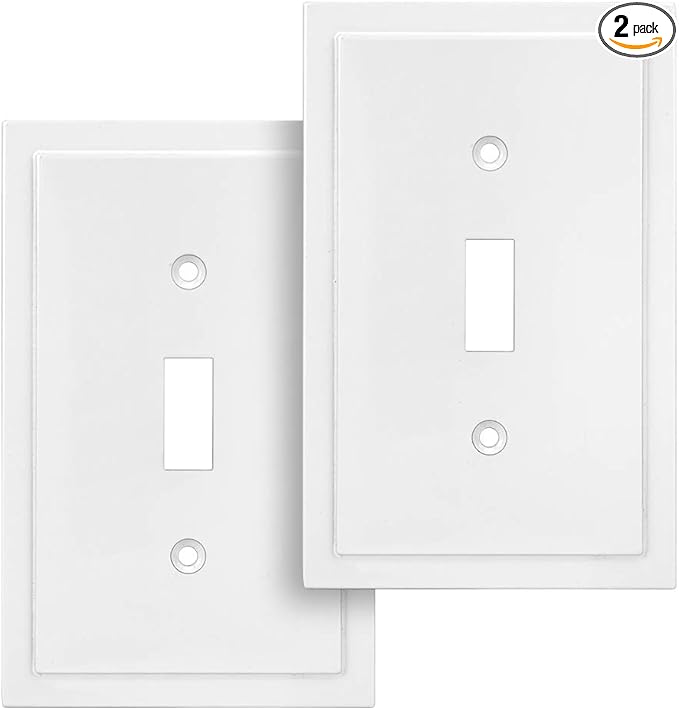 Henne Bery Modern Edge Decorative Wall Plate Switch Plate Outlet Cover, Durable Solid Zinc Alloy (Single Toggle 2PK, White)