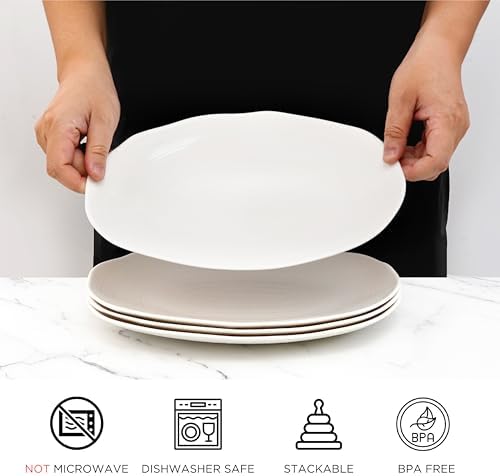 TP 10" Serving Platters Set of 4, Oval Melamine Serving Trays for Appetizers Desserts Pasta Snacks Sushi, Unbreakable Plates for Dinner and Party, Ivory White - Image 2