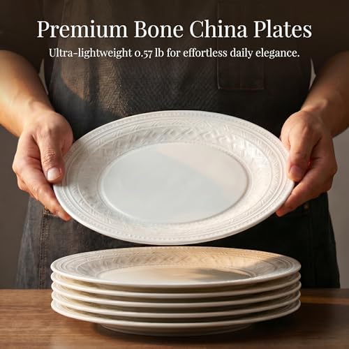 Bone China Salad Plates Set of 6, 8 Inch White Dessert Plates - Image 3