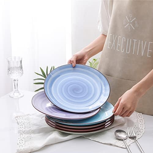 Selamica Ceramic 10 inch Dinner Plates, Large Dessert Salad Plates, Porcelain Serving Plate for Appetizer, Pancakes, Steak, Set of 6, Black Speckles, Gradient Color - Image 6