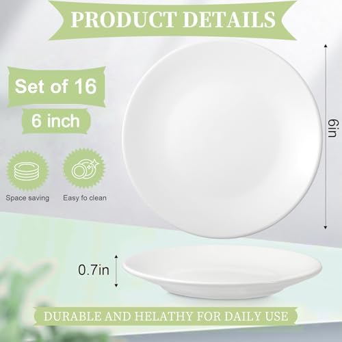 Ceramic Dessert Plates Set of 16, 6 Inch White Appetizer Plates - Image 2
