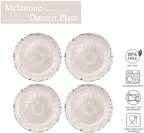 UP Crackle Melamine Round Dessert Plates, Small Serving Plates, for Appetizer, Snacks, and Side Dishes, Cream, 6 Inch, Set of 4 - Image 2