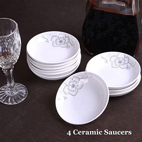 4 Pack Saucer Dishes with Flower Pattern, Ceramic Dipping Bowls, 4 Inch Side Dishes Sauce Dishes for Sushi Sauce Snack, Porcelain Seasoning Dishes Appetizer Plates, Snack Serving Dishes - Image 6