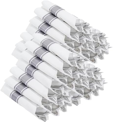 400PCS Pre Rolled Silver Plastic Silverware Sets for Dinners & Weddings by Joyido