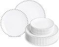 HOMIP 50PCS Disposable White Plastic Plates with Silver Pearl-Beaded Rim by HOMIP