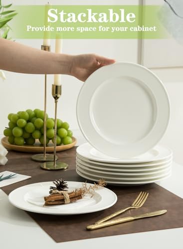 10 Inch Porcelain Salad Dinner Plates, 8 Pieces, White - Image 5