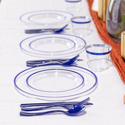 N9R 600PCS Clear Blue Plastic Plates, Disposable Dinnerware Set for Party - Image 4