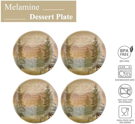 UP At the Lake Melamine Round Dessert Plates, Small Serving Plates, for Appetizer, Snacks, and Side Dishes, Beige, 6 Inch, Set of 4 - Image 2