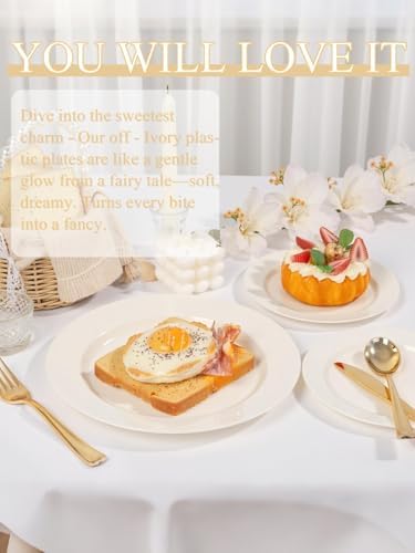WDF 200PCS Ivory Plastic Plates - Elegant Ivory Disposable Plates for Party- Include 100 Dinner Plate 10inch and 100 Plastic Dessert Plate 7inch Perfect for Party/Wedding/Birthday/Thanksgiving - Image 5