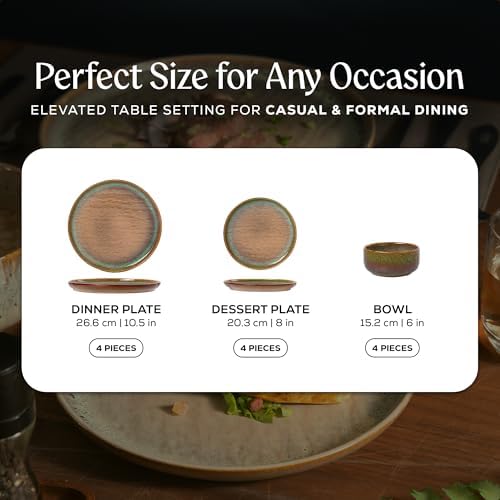 Joseph Sedgh Collection Durable Stoneware Dinnerware Set with Reactive Glaze Finish, 12-Piece, Alyssa Brown - Image 5