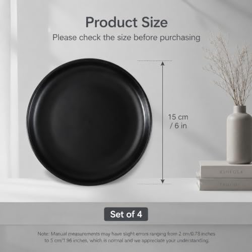 4Pcs Matte Ceramic Dessert Plates, 6In Black Round Appetizer Plates - Image 2