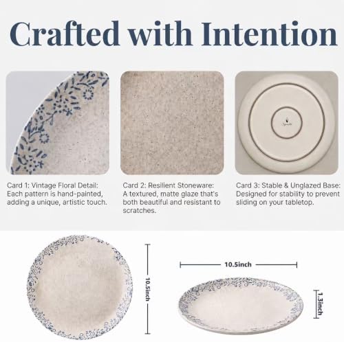 Ceramic Plates Set of 4, 10.5" Porcelain with Blue Floral Border - Image 7
