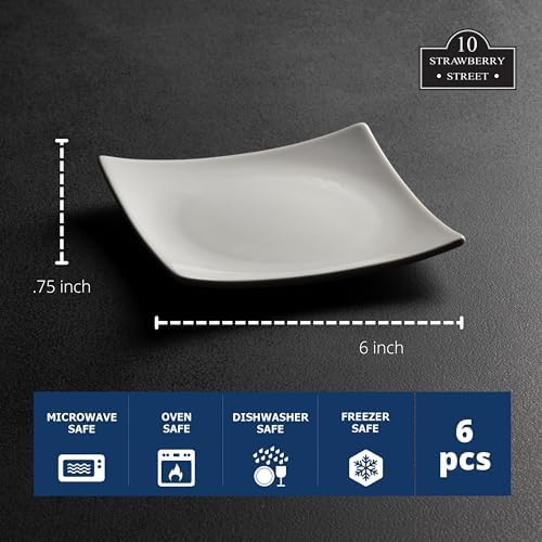 10 Strawberry Street Simply White Ceramic 6 Inch Square Coupe Appetizer Plates, Set of 6 - Modern Serving, Tapas and Snack Plates for Everyday Use, Microwave, Dishwasher and Oven Safe - Image 5