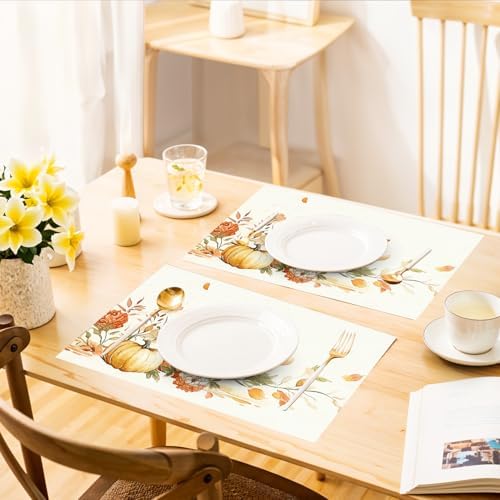 ANNA QUEEN Pumpkin Harvest Table Runner and Placemats Set of 6, 13"x72" Table Runner with 12"x18" Placemats, Rustic Fall Dining Set for Thanksgiving, Autumn Kitchen Decor - Image 6
