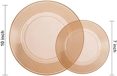FLOWERCAT 100PCS Clear Brown Plastic Plates - Heavy Duty Plastic Plates Disposable for party &Wedding - Serve for 50Guests party (10inch & 7inch)(Mocha Mousse) - Image 2