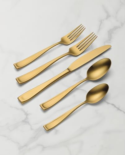 Oneida Moda Gold Satin 20-Piece 18/10 Silverware Set for 4, Flatware - Image 5
