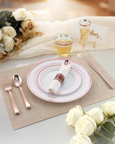 Goodluck 320PCS Rose Gold Fancy Disposable Dinnerware Sets for 40 Guests - Image 3