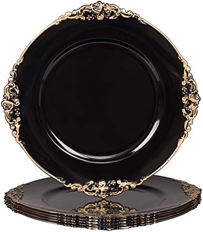 MAONAME Black Charger Plates Set of 6, Plate Charges for Dinner Plates by MAONAME