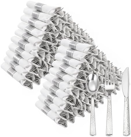Goodluck 400PCS Silver Hammered Wrapped Silverware Set Disposable by GoodLuck
