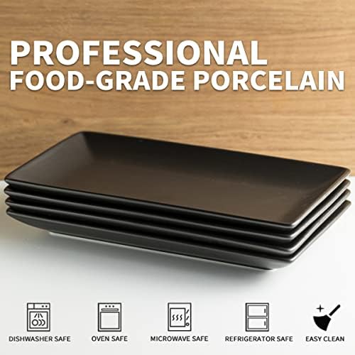 YHOSSEUN Ceramic Serving Platters Set of 4, 9.8 In Black Rectangular Plates - Image 3