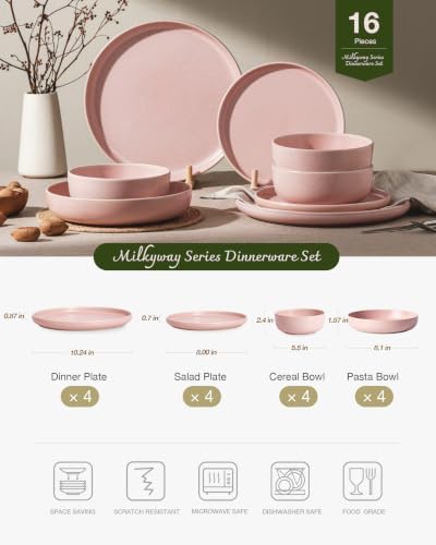 Famiware Milkyway 16-Piece Stoneware Dinnerware Set, Light Pink - Image 2