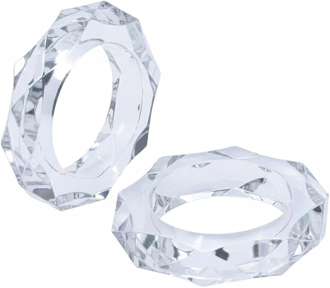 CLEENTABLE Handmade Acrylic Napkin Rings - Modern Serviette Buckles Set of 12 for Home and Kitchen- Napkin Holder for Fall Thanksgiving Christmas (Transparent)