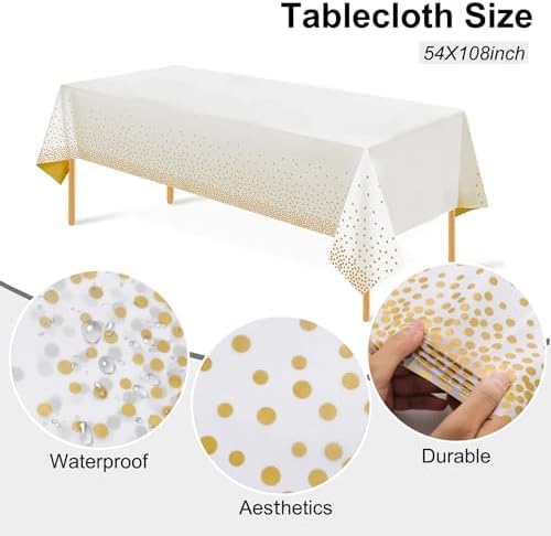 Festiva 175PCS White and Gold Plastic Plates - White with Gold Rim Fall Dinnerware Set - 25Guest include Plates Cups Cutlery Napkins for Birthday Party&Wedding& Thanksgiving - Image 3