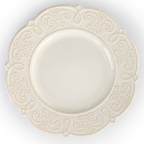 Elama Round Decorated Stoneware Scallop Embossed Dinnerware Dish Set, 16 Piece, Luna - Image 3