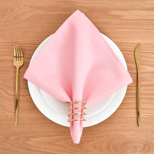 Wolkemer Set of 4 Pink Cloth Napkins 17 x 17 Inches Solid Washable Polyester Dinner Napkins with Hemmed Edges for Dinners Parties Weddings Banquets Events Table Decoration - Image 2