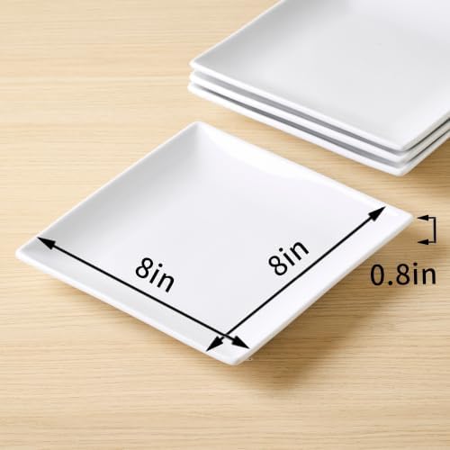 Square Appetizer Plates Set of 4, 8" Porcelain Dessert Plate - Image 2