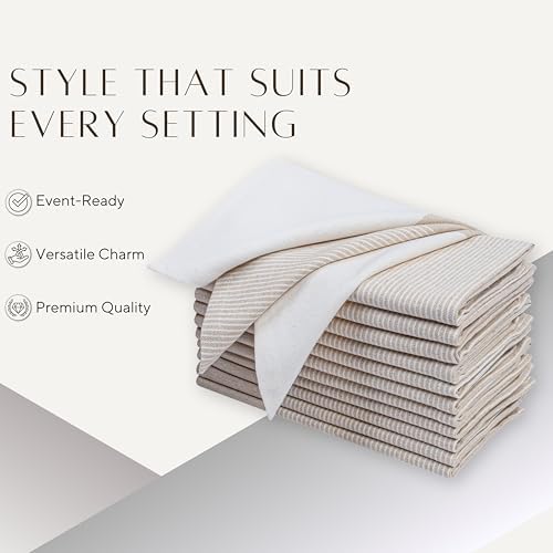Beige Cotton Cloth Napkins Set of 12, 18x18 Inch - Image 6