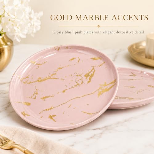7.5-Inch Ceramic Salad Plates Set of 6, Pink and Gold Marble - Image 4