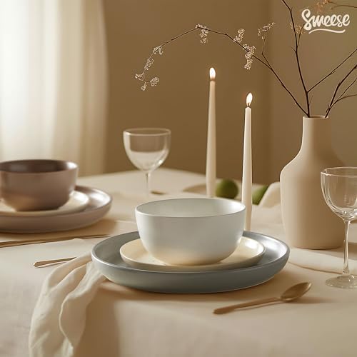 Sweese Dinnerware Sets Service for 4, 12 pcs Matte Speckled Glaze Plates and Bowls Sets, Handmade Ceramic Dish Set, Highly Chip and Crack Resistant Modern Plate Set, Multi-color - Image 5
