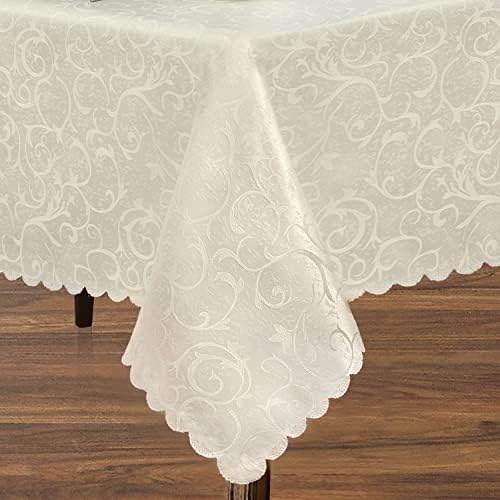 Newbridge Portofino Scalloped Damask Fabric Tablecloth, 52 x 52 Inch Square, Ivory, Wrinkle and Stain Resistant Fine Dining Holiday Party Table Cover - Image 6