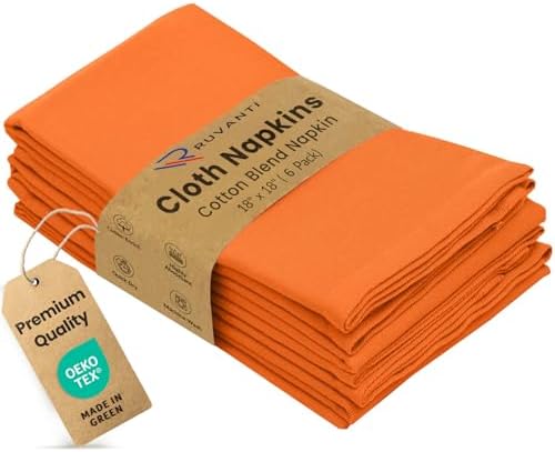 Ruvanti Cloth Napkins Set of 6, Cotton Enrich 18”x18” - Orange/Fall by Ruvanti