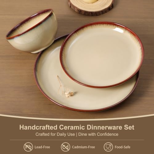DOMICREVERY Ceramic Dinnerware Sets for 4, 12 Piece Plates and Bowls Sets - Image 2