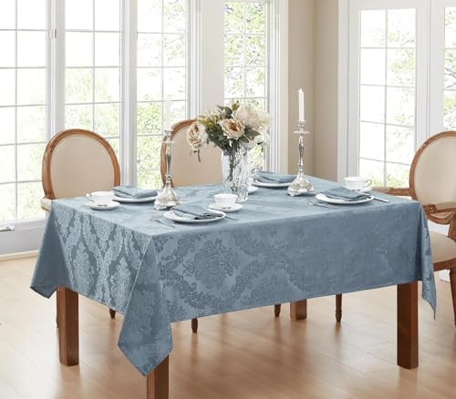 Newbridge Barcelona Damask Fabric Tablecloth, 60 x 144 Inch Rectangle, Blue – No Iron, Soil Resistant Table Cover for Dining, Parties and Holidays - Image 6