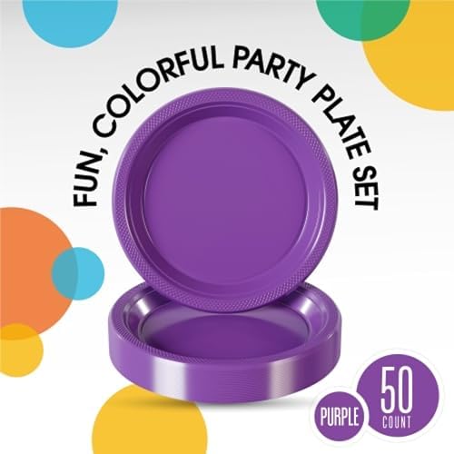 Exquisite Party Solids Sturdy Purple Plastic Plates 9" Party Plates 50 Pcs - Image 2