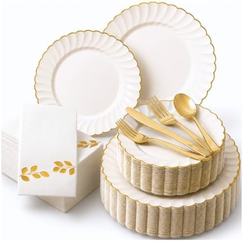 By Madee HEAVYWEIGHT Gold Scalloped Disposable Dinnerware Set 175 Pc by byMadee