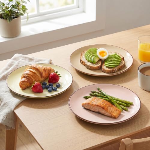 Dinner Plates Set of 6, 8 Inch Scratch Resistant Ceramic Plates, Pasta Plate, Salad Plate, for Main Course, Dishwasher and Microwave Safe, Warm Multicolor - Image 3
