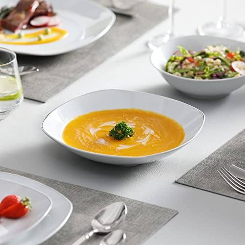 MALACASA Dinnerware Sets, 24 Piece Porcelain Square Dishes, White with Silver Rim Plates and Bowls Sets, Ceramic Dish Set for 6, Chip Resistant Dishware Sets, Series ELISA - Image 6